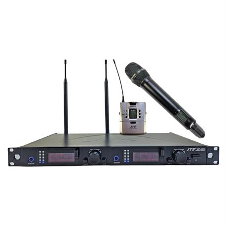 JTS trådløs mikrofonsæt med håndholdt og beltpack, 2 kanaler 75 MHz Wideband