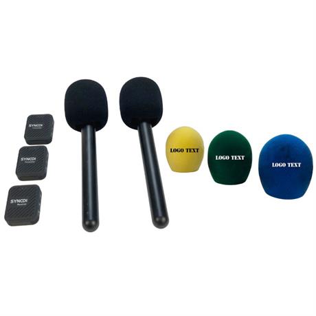 Synco trådløs mikrofon sæt til interview (2 TX + 1 RX) med "Dit logo" vindhætte